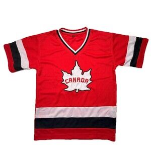 Delane Canada Hockey Jersey Youth L Red Maple Leaf V Neck Streetwear